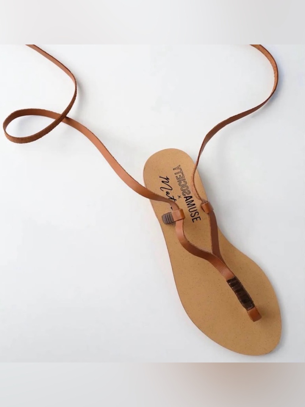 Amuse Society x Matisse Leather Sandal Positano Size 7 Shoe Tan Lace Up Flat